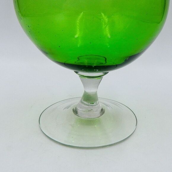 Hand Blown Green Glass Pedestal Ewer Pitcher Clear Handle Footed Decanter 12 In - Picture 5 of 13